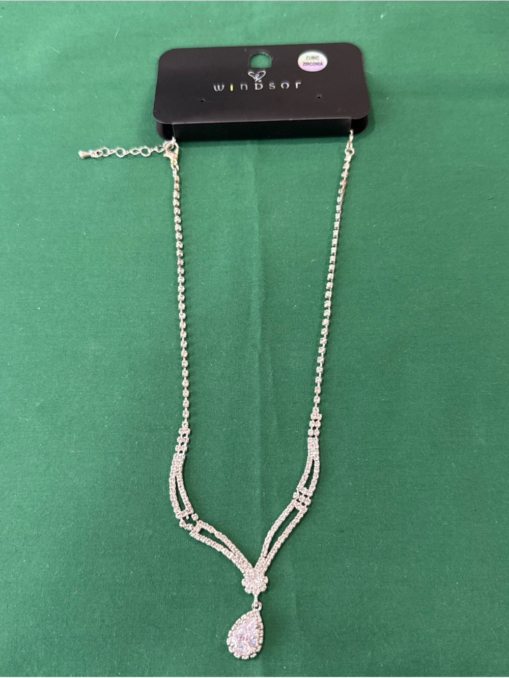 Windsor Silver-Tone Teardrop Pendant Necklace - Clear Crystal. 82F